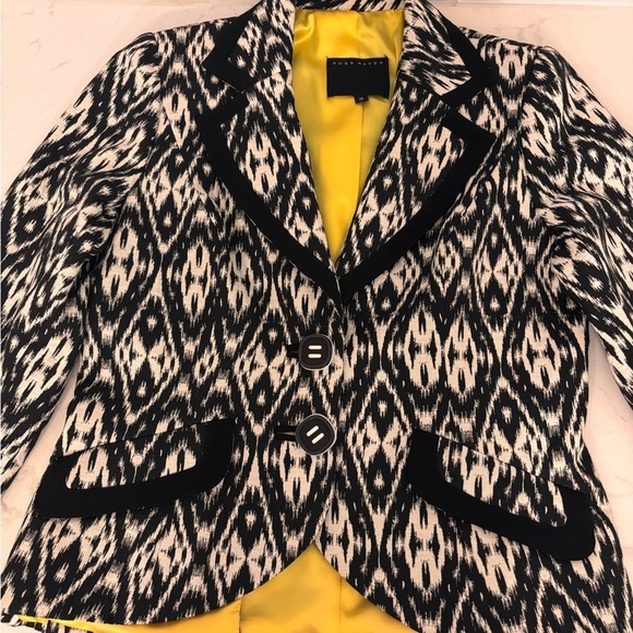 Ross Mayer Jackets & Blazers - Ross Mayer Black and Creme Patterned Blazer with Yellow Lining